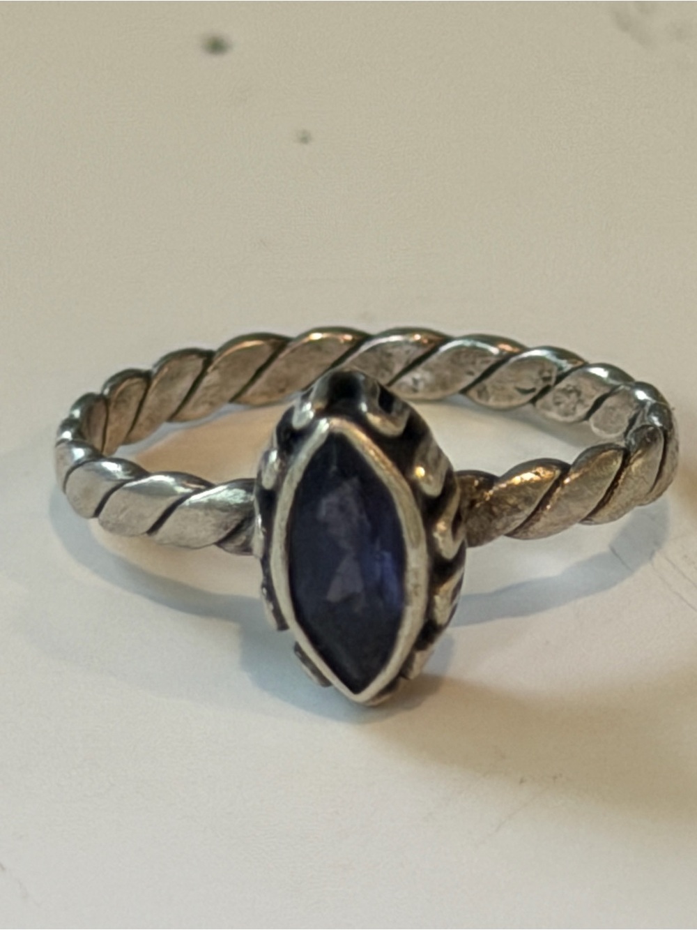 Sterling Silver Twisted Band Ring with Marquise purple stone #479